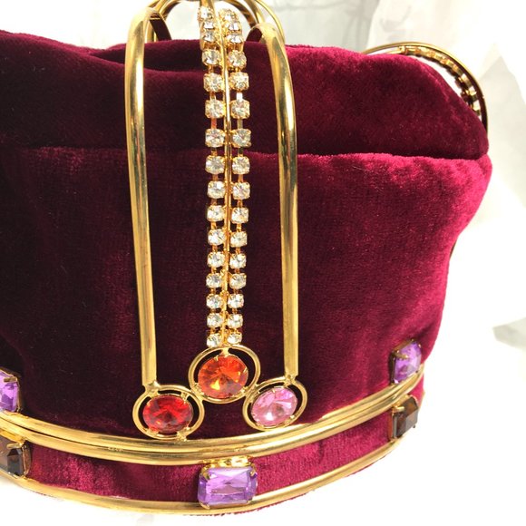 Red Velvet King Crown: Gold Medieval Baroque Headpiece Royal  Kings Royal Crown Wine Velvet Rhinestones Gold Metal Band  NWOT NOS Vintage